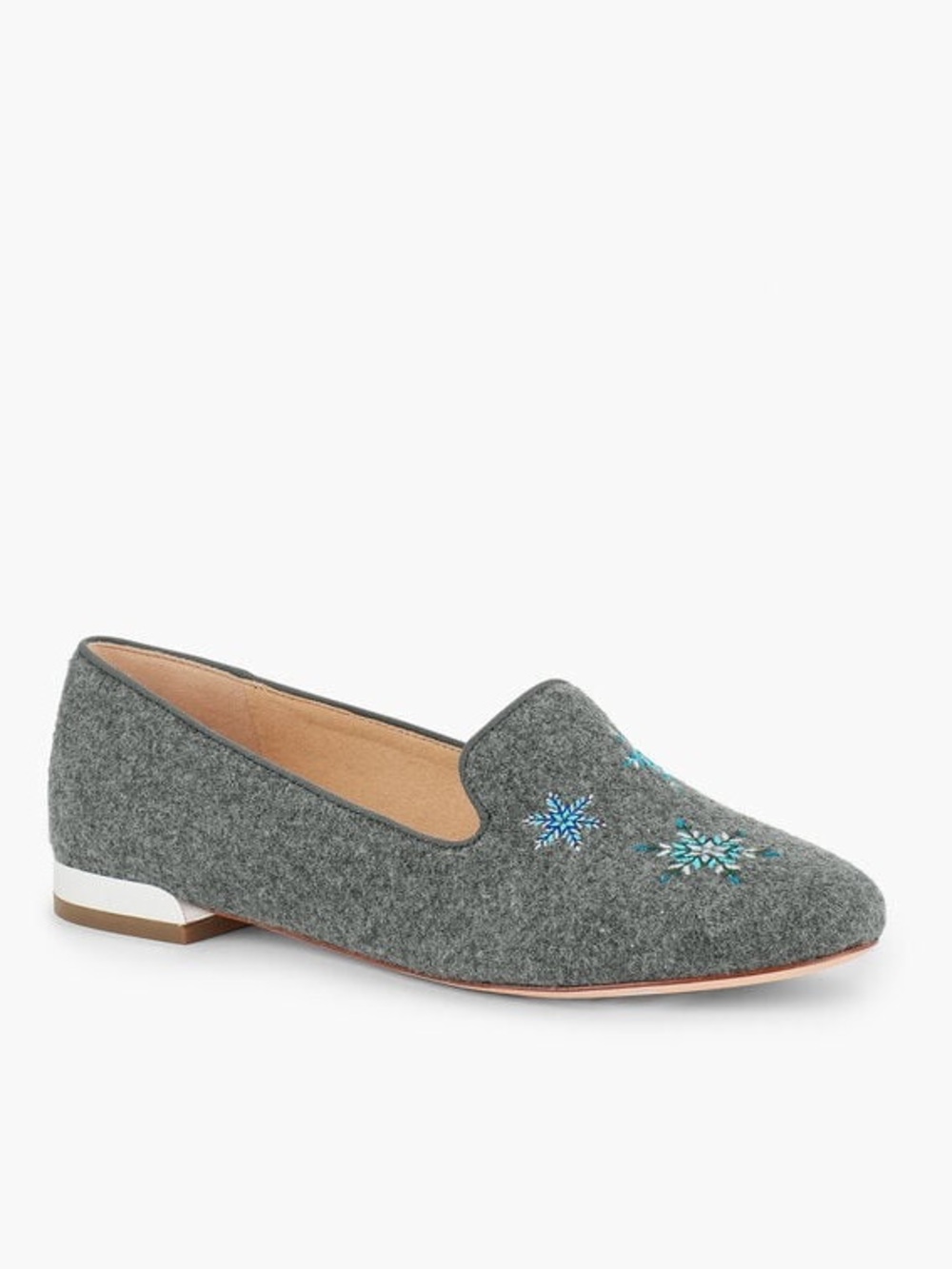 NEW Talbots Ryan Embroidered Flannel Gray Snowflake Loafer Flats Size 8